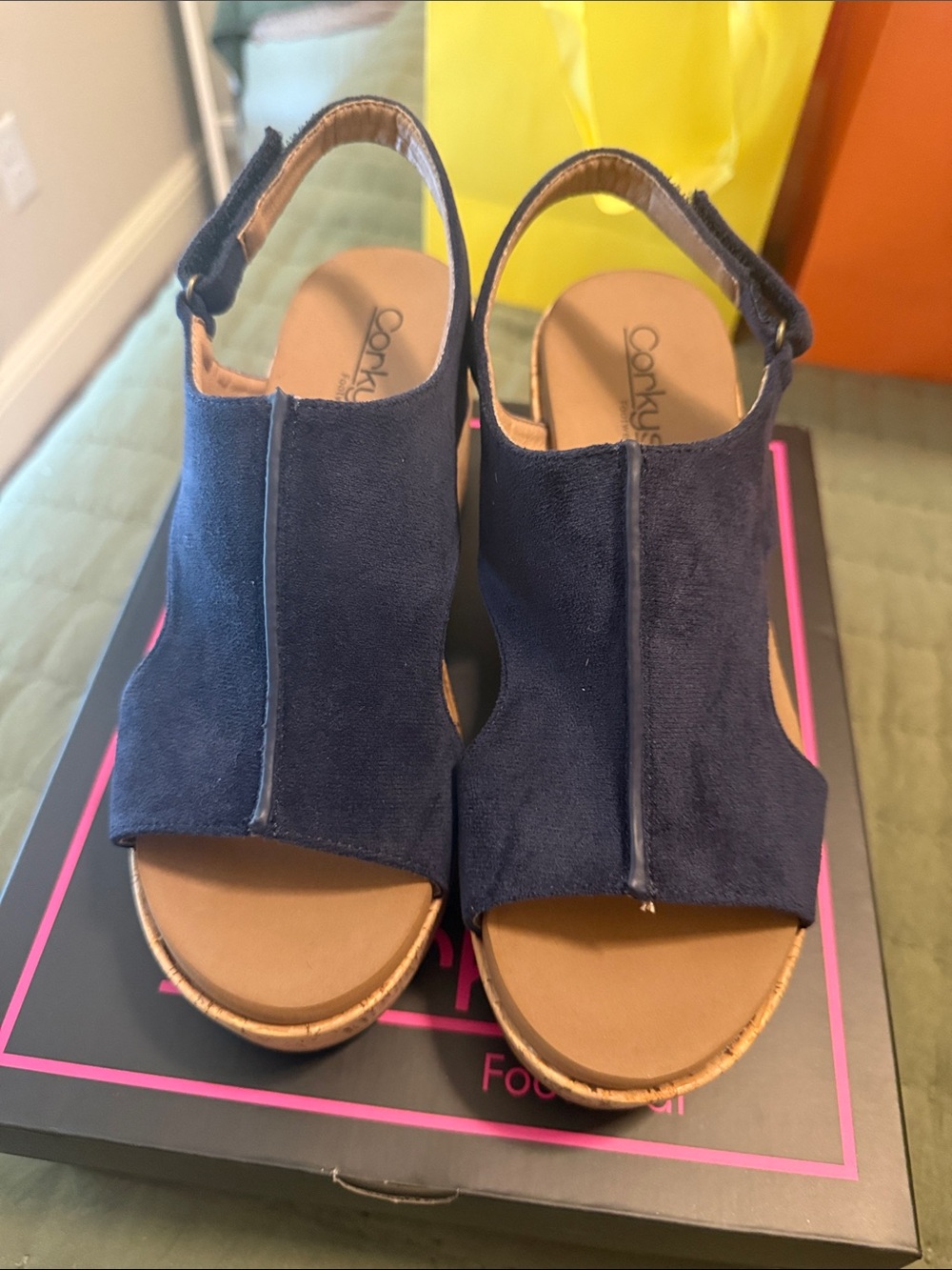 Corkys Navy Suede Open-Toe Slingback Sandals